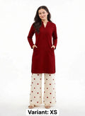2 Piece Red Maroon Silk Suit | Heart Print Co-ord Set