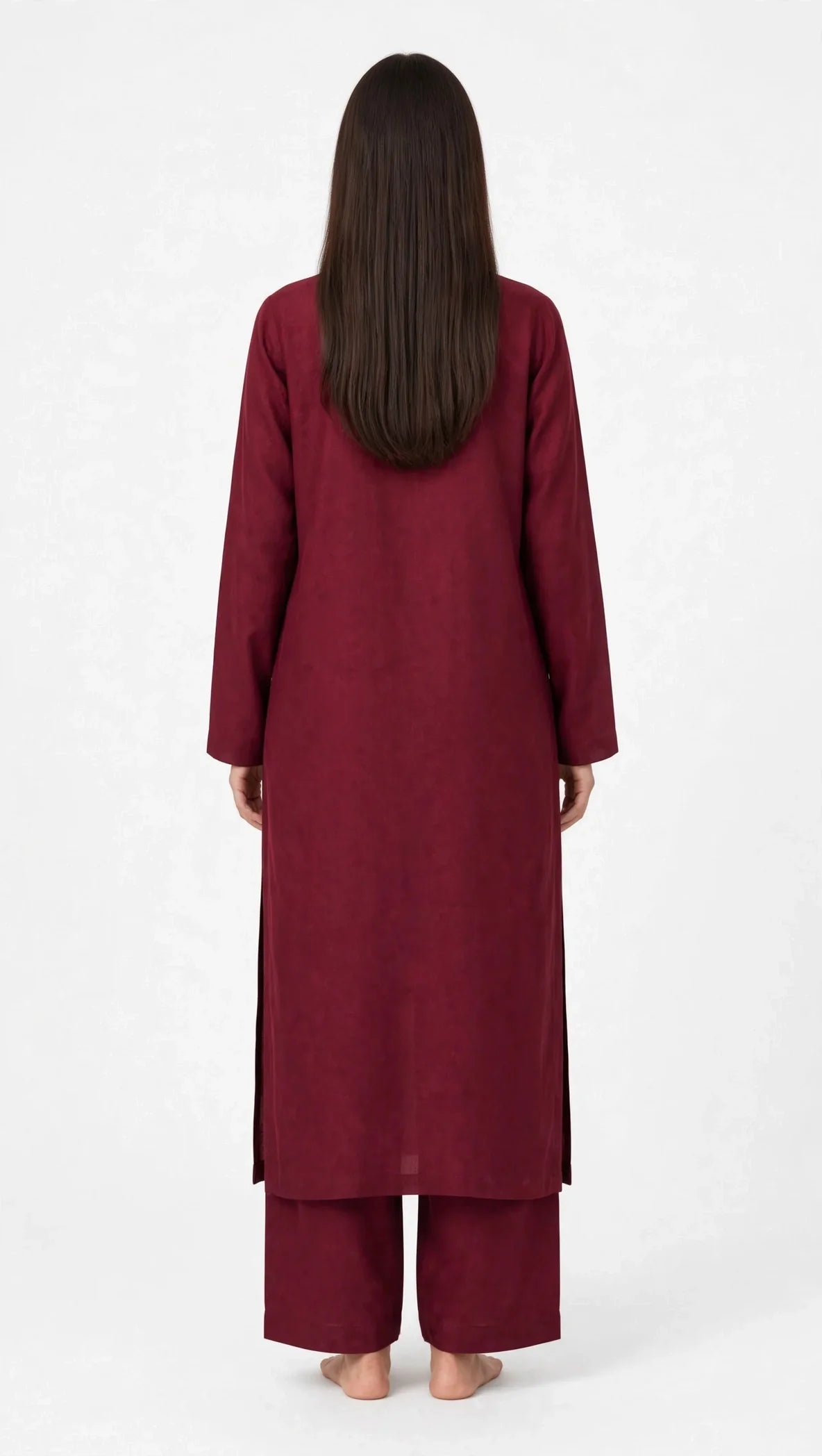 2 Piece Royal Maroon Silk Suit | Button Placket Shirt with Wide Pants