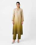 2 Piece Ombre Silk Suit | Scallop Detail Shirt with Straight Pants