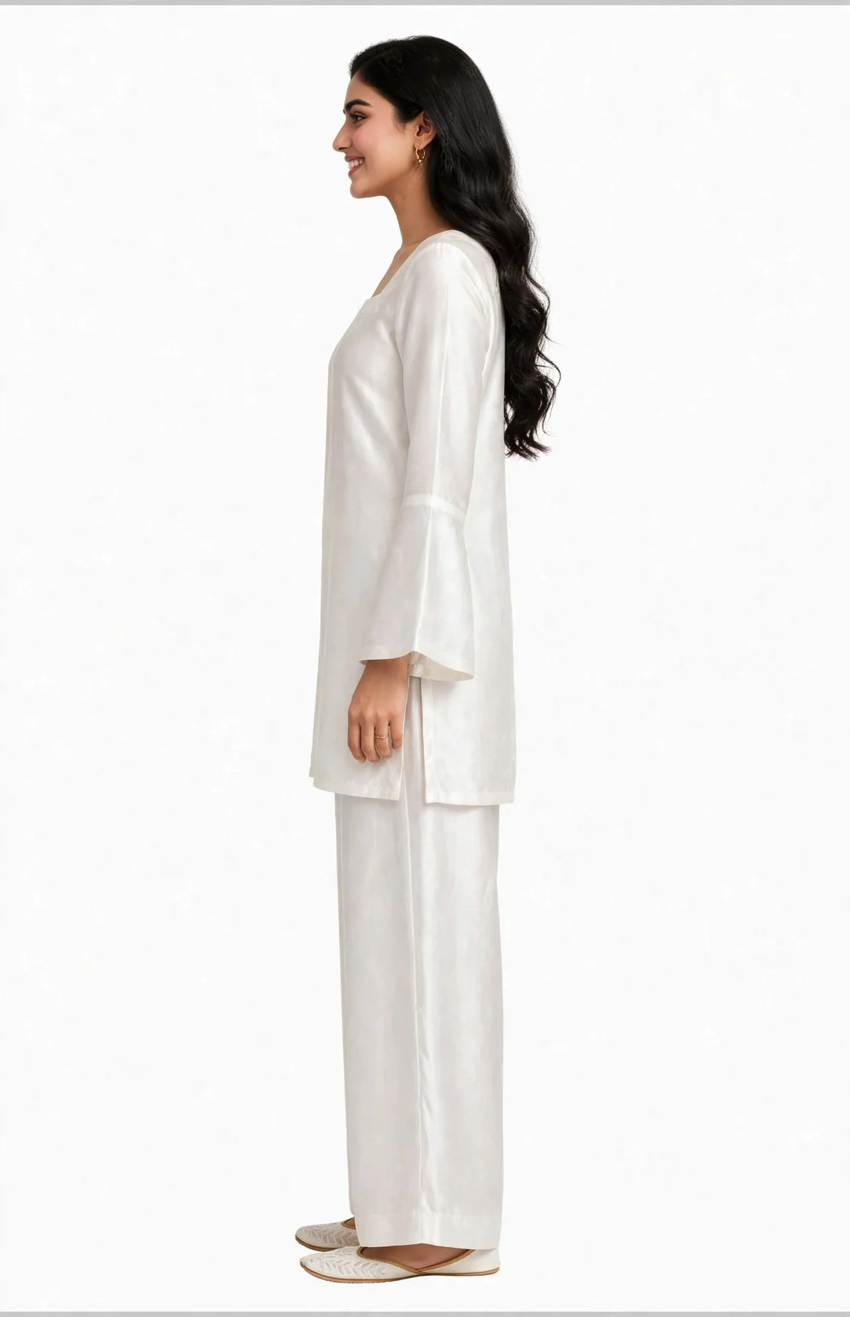 2 Piece White Silk Suit | Square Neck Co-ord Set