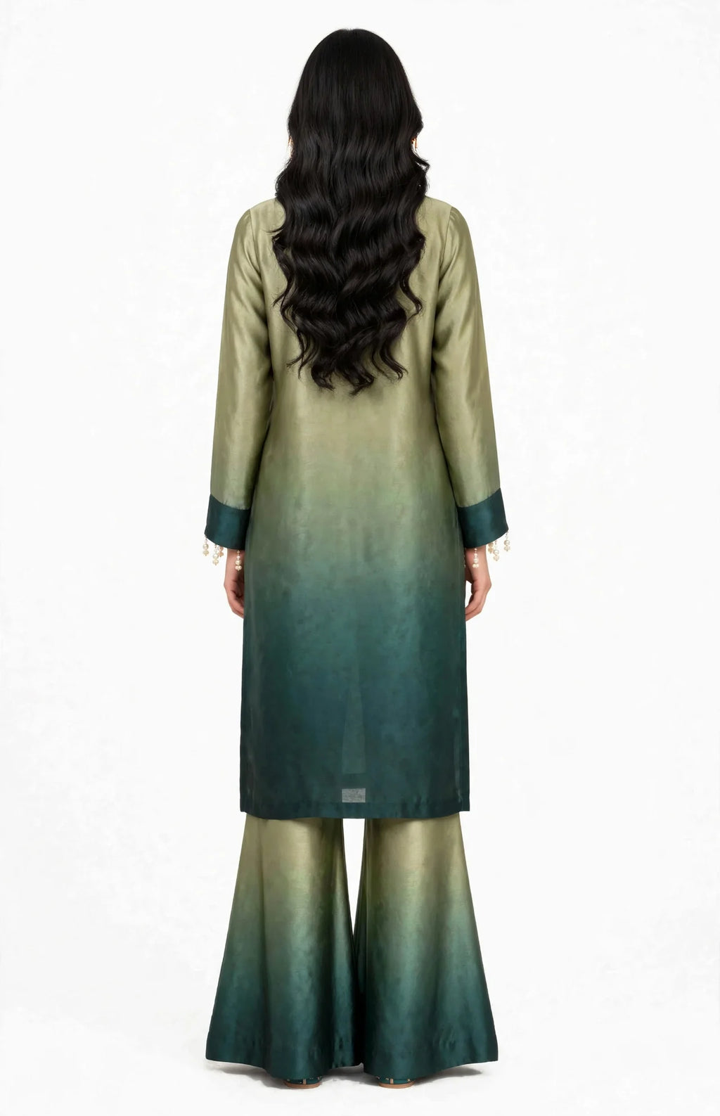 2 Piece Olive Green Ombre Silk Suit | Gradient Co-ord Set