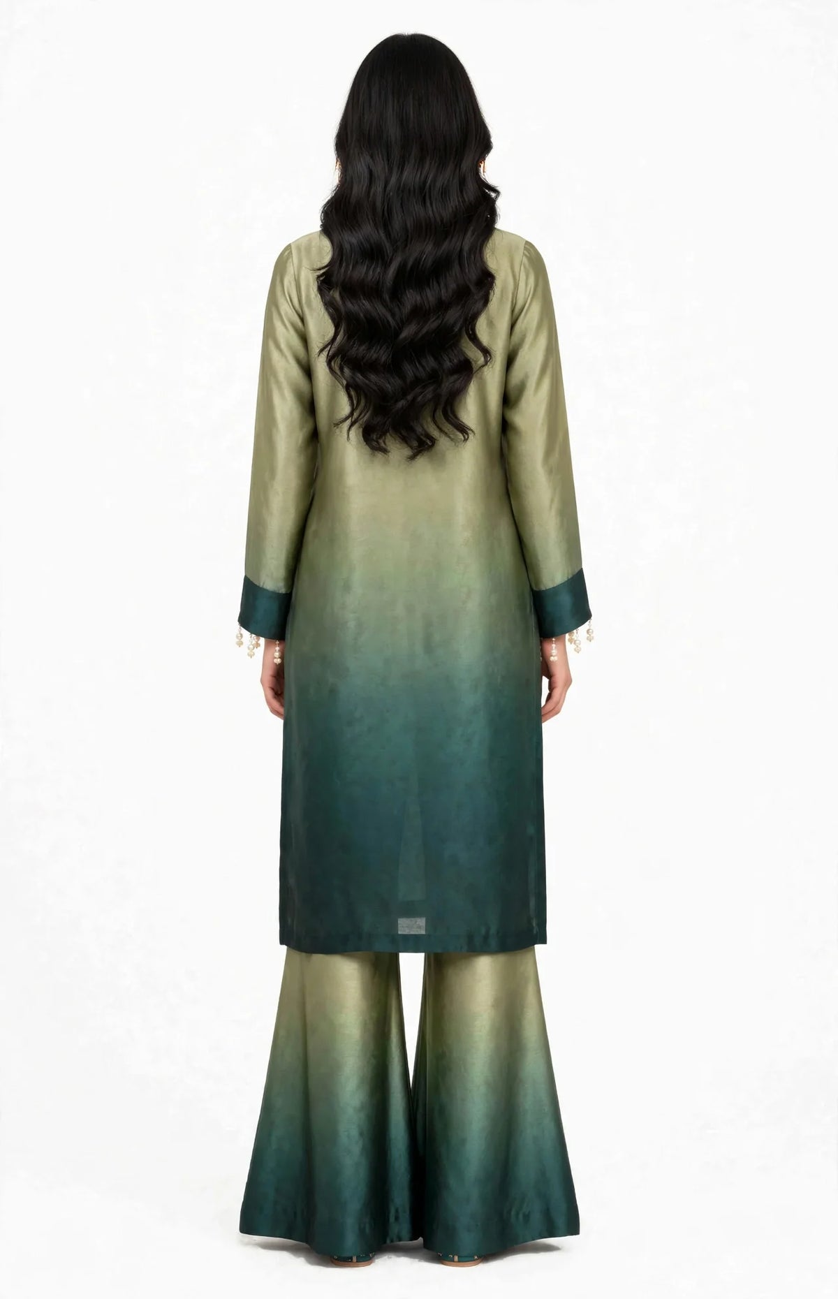 2 Piece Olive Green Ombre Silk Suit | Gradient Co-ord Set