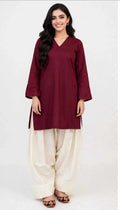 2 Piece Maroon Ivory Silk Suit | V-Neck Shirt with Shalwar