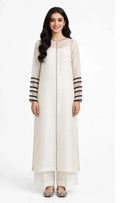 2 Piece Ivory Chiffon Suit | Beadwork Shirt with Striped Sleeves